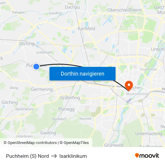 Puchheim (S) Nord to Isarklinikum map