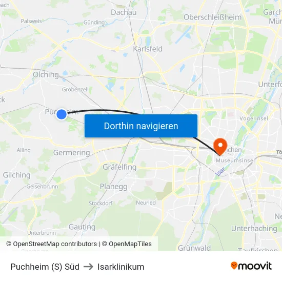Puchheim (S) Süd to Isarklinikum map