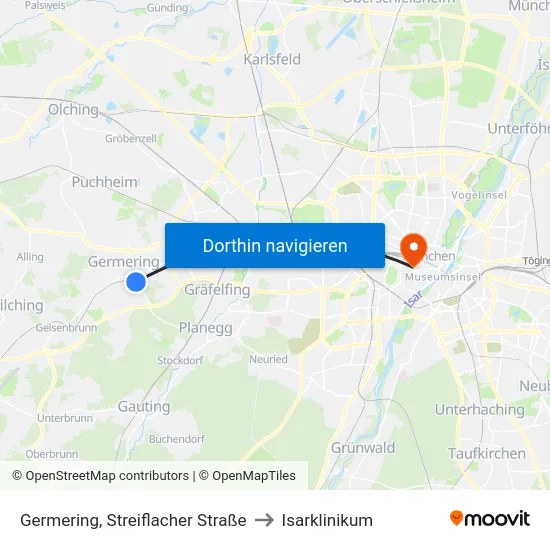 Germering, Streiflacher Straße to Isarklinikum map