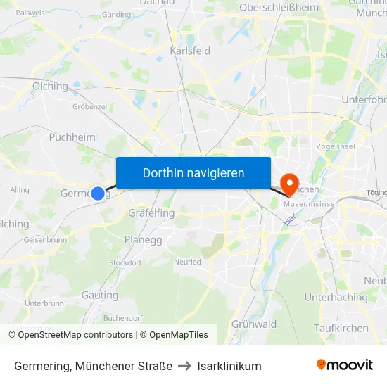 Germering, Münchener Straße to Isarklinikum map