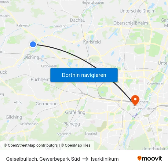 Geiselbullach, Gewerbepark Süd to Isarklinikum map