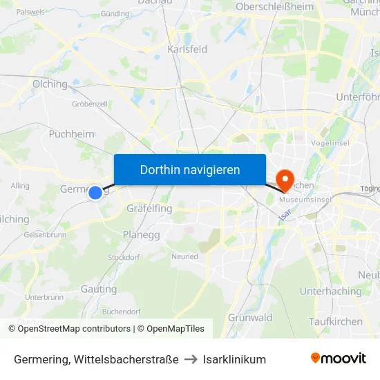 Germering, Wittelsbacherstraße to Isarklinikum map