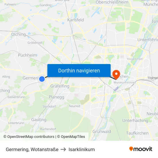 Germering, Wotanstraße to Isarklinikum map