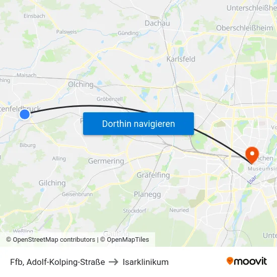 Ffb, Adolf-Kolping-Straße to Isarklinikum map
