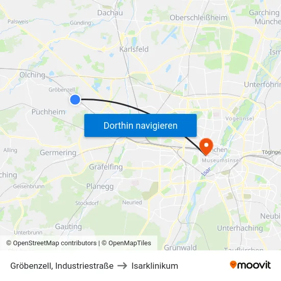 Gröbenzell, Industriestraße to Isarklinikum map
