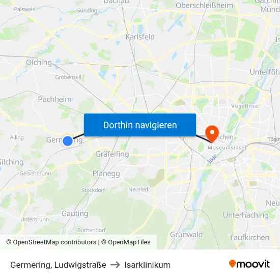 Germering, Ludwigstraße to Isarklinikum map