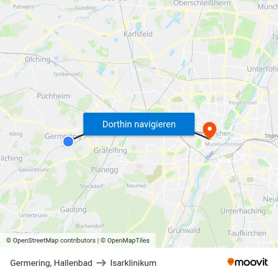 Germering, Hallenbad to Isarklinikum map