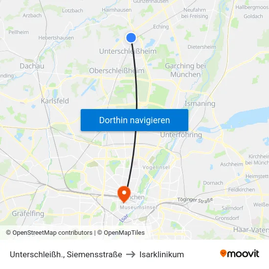 Unterschleißh., Siemensstraße to Isarklinikum map