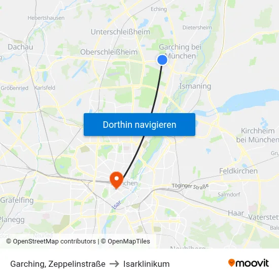 Garching, Zeppelinstraße to Isarklinikum map