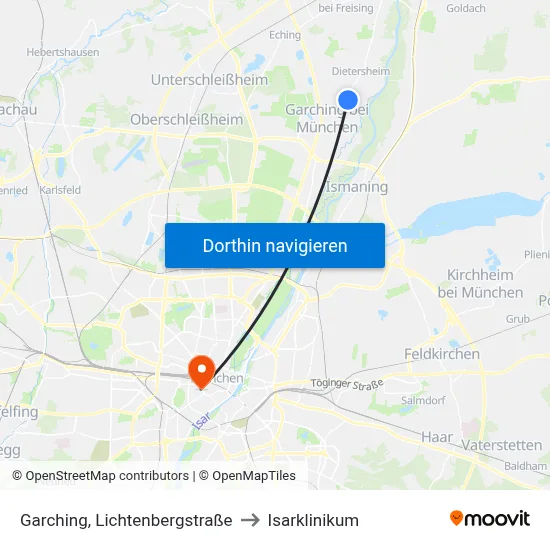 Garching, Lichtenbergstraße to Isarklinikum map