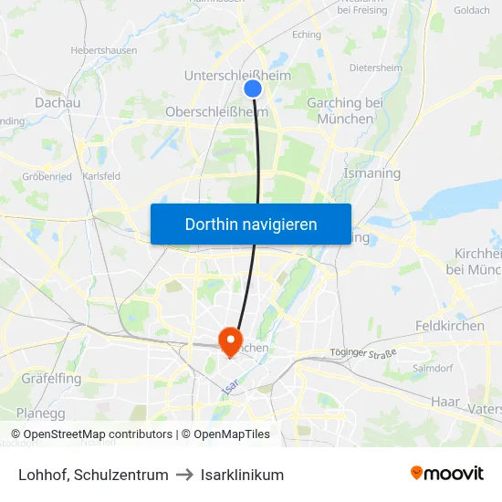 Lohhof, Schulzentrum to Isarklinikum map