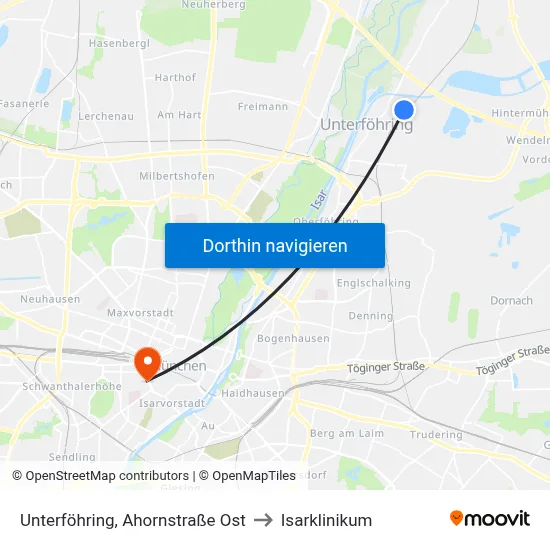Unterföhring, Ahornstraße Ost to Isarklinikum map