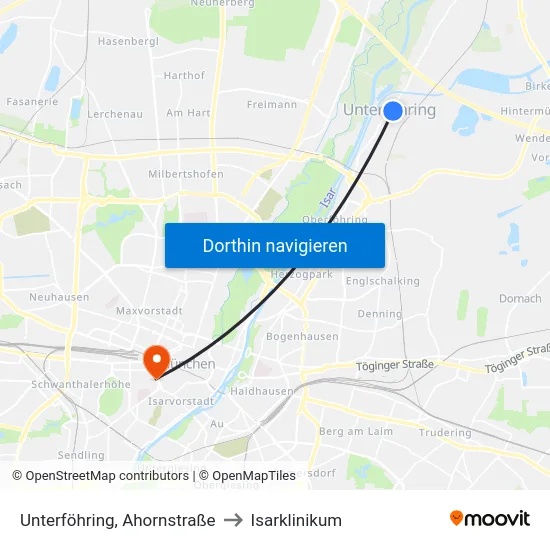 Unterföhring, Ahornstraße to Isarklinikum map
