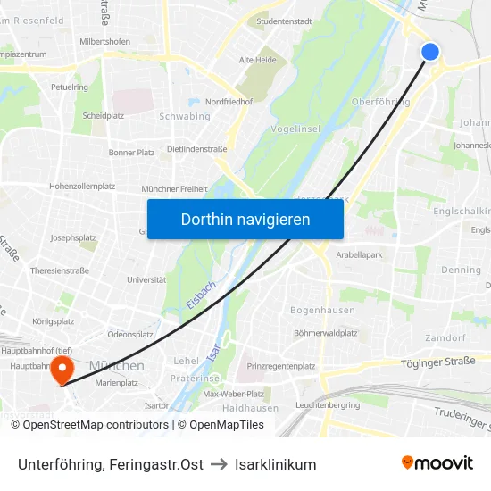 Unterföhring, Feringastr.Ost to Isarklinikum map