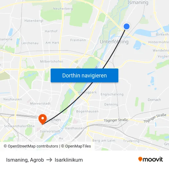 Ismaning, Agrob to Isarklinikum map