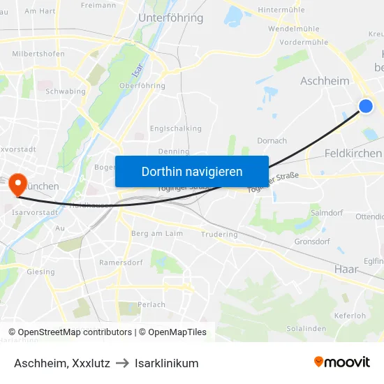 Aschheim, Xxxlutz to Isarklinikum map