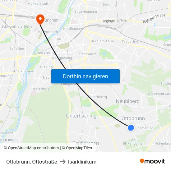Ottobrunn, Ottostraße to Isarklinikum map