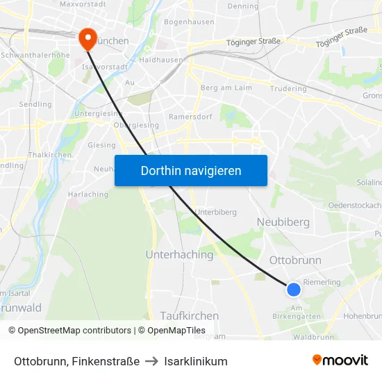 Ottobrunn, Finkenstraße to Isarklinikum map