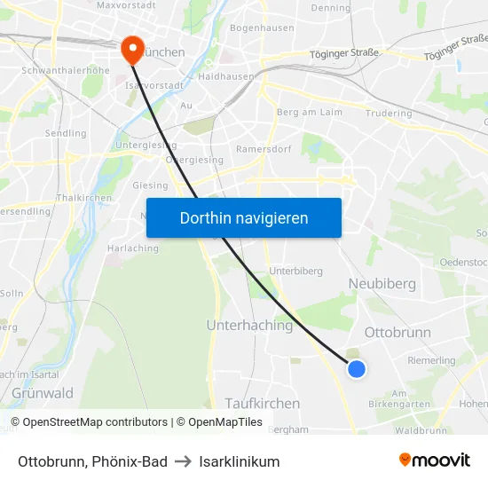 Ottobrunn, Phönix-Bad to Isarklinikum map