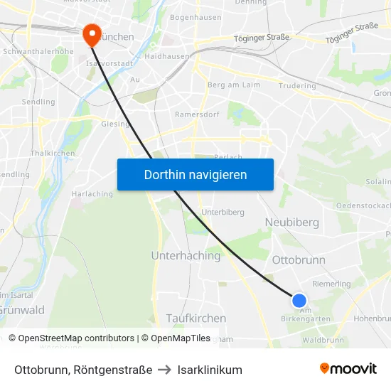 Ottobrunn, Röntgenstraße to Isarklinikum map
