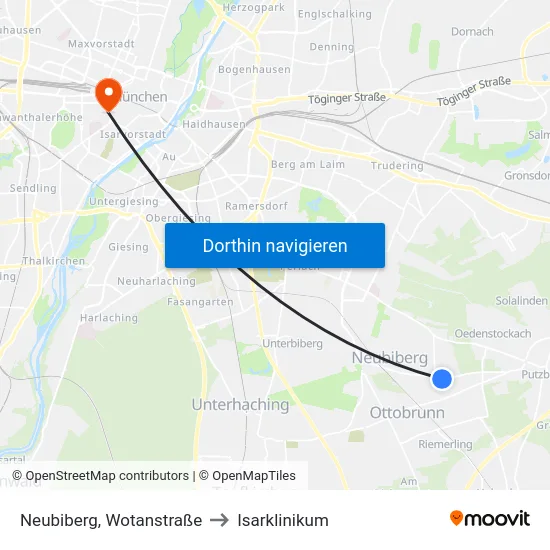 Neubiberg, Wotanstraße to Isarklinikum map