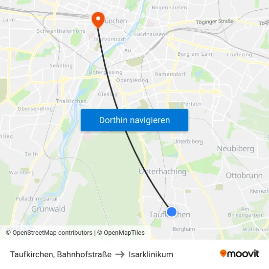 Taufkirchen, Bahnhofstraße to Isarklinikum map
