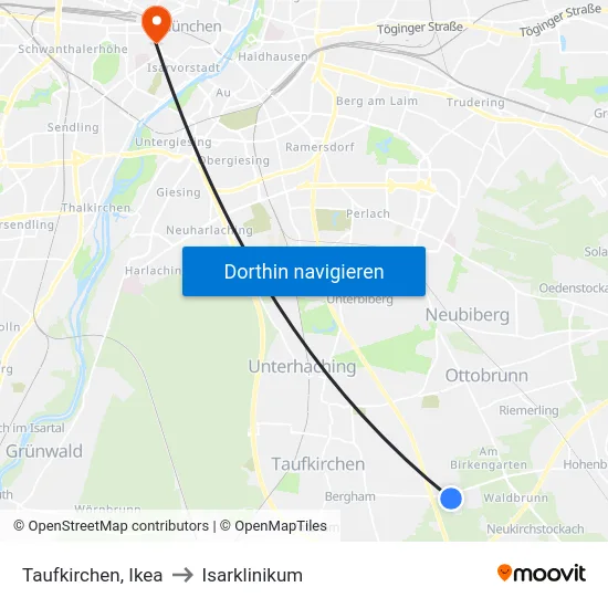 Taufkirchen, Ikea to Isarklinikum map