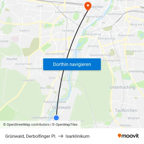 Grünwald, Derbolfinger Pl. to Isarklinikum map