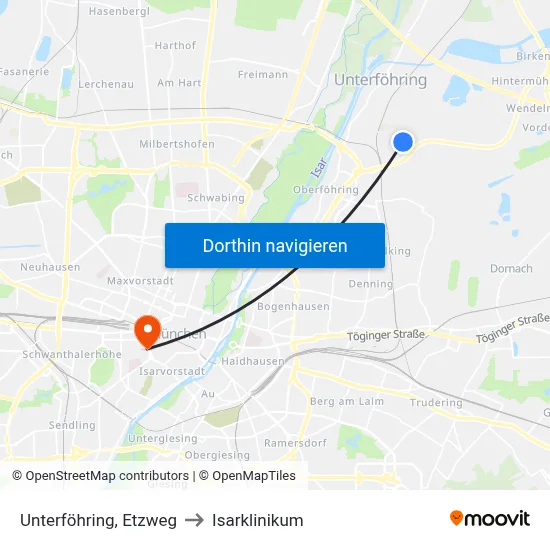 Unterföhring, Etzweg to Isarklinikum map