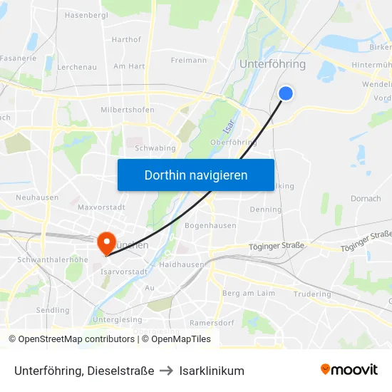 Unterföhring, Dieselstraße to Isarklinikum map