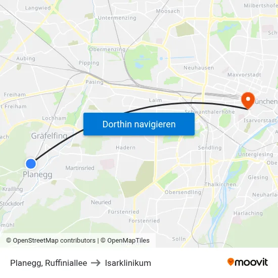Planegg, Ruffiniallee to Isarklinikum map