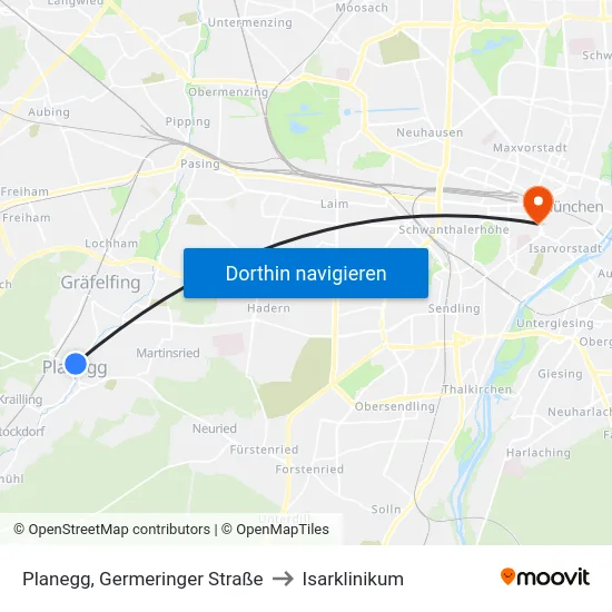 Planegg, Germeringer Straße to Isarklinikum map