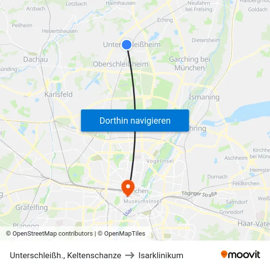 Unterschleißh., Keltenschanze to Isarklinikum map