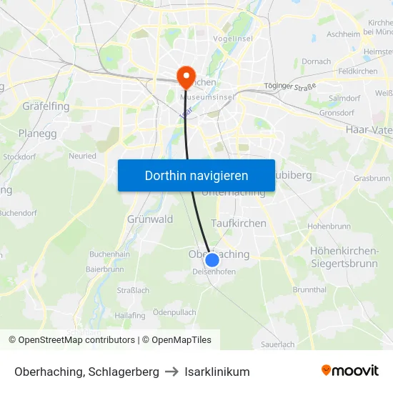 Oberhaching, Schlagerberg to Isarklinikum map