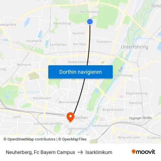 Neuherberg, Fc Bayern Campus to Isarklinikum map