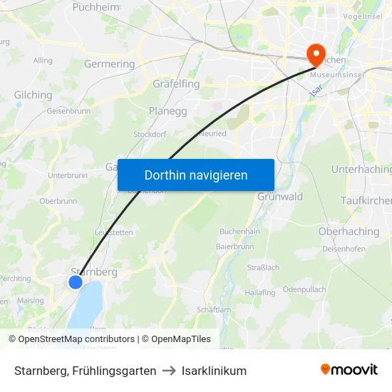 Starnberg, Frühlingsgarten to Isarklinikum map