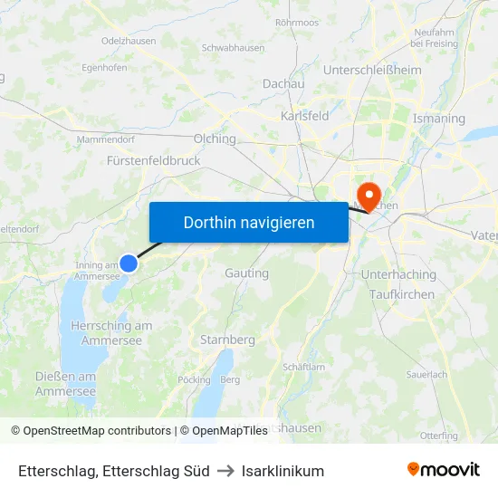 Etterschlag, Etterschlag Süd to Isarklinikum map