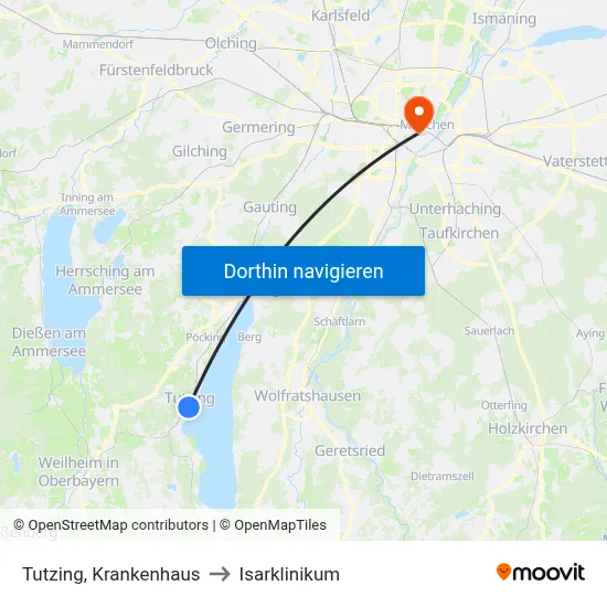Tutzing, Krankenhaus to Isarklinikum map