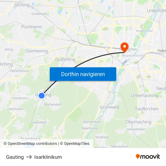 Gauting to Isarklinikum map