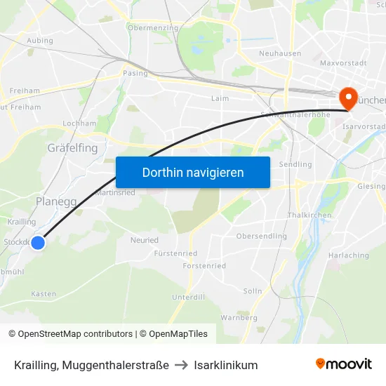 Krailling, Muggenthalerstraße to Isarklinikum map