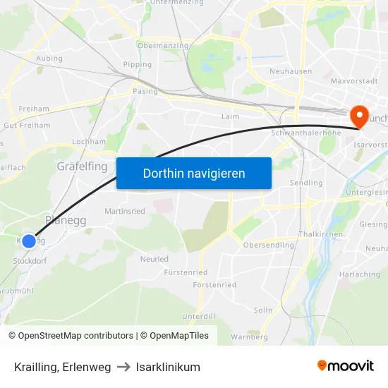 Krailling, Erlenweg to Isarklinikum map