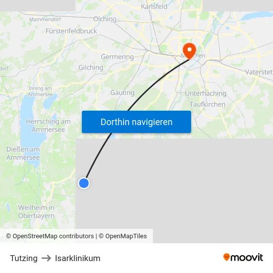 Tutzing to Isarklinikum map