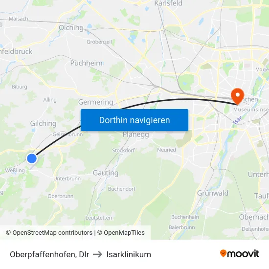 Oberpfaffenhofen, Dlr to Isarklinikum map