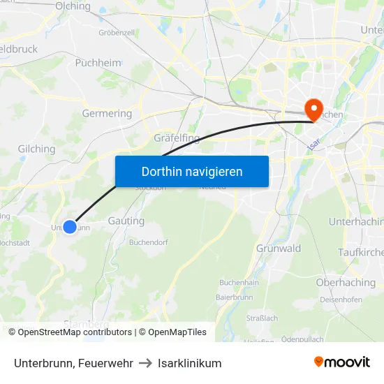 Unterbrunn, Feuerwehr to Isarklinikum map