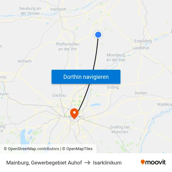 Mainburg, Gewerbegebiet Auhof to Isarklinikum map