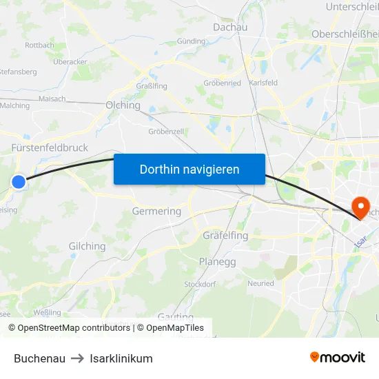 Buchenau to Isarklinikum map