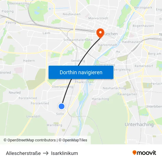 Allescherstraße to Isarklinikum map