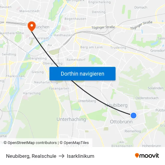 Neubiberg, Realschule to Isarklinikum map