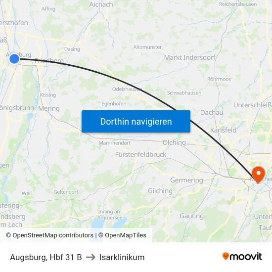 Augsburg, Hbf 31 B to Isarklinikum map
