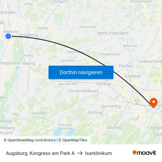 Augsburg, Kongress am Park A to Isarklinikum map